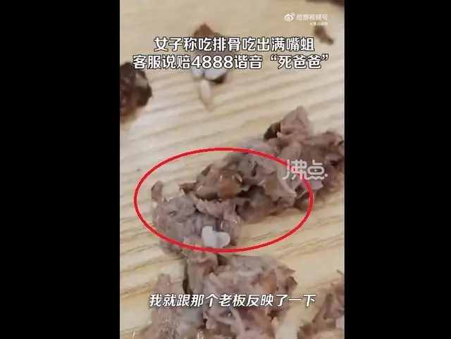 女子称吃黄焖排骨发现满嘴是蛆：总部提出赔偿4888元，删除视频