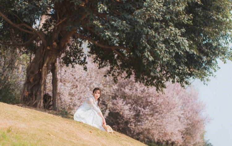 麻花辫纯净少女蕾丝薄纱长裙漫步山间唯美写真图片