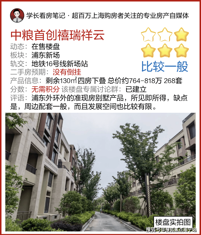 浦东新场「中粮首创禧瑞祥云」建面约130m²四房叠加别墅,总价约764-818万!