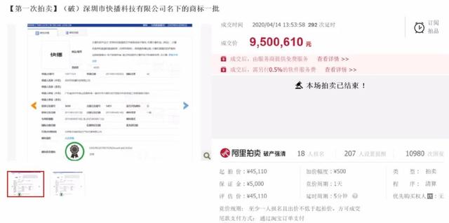 宅男神器“重出江湖”？快播商标被疯抢，从4万拍到950万！18名买家竞争402轮