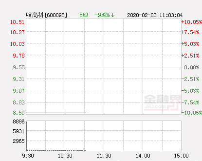 快讯：哈高科跌停 报于8.6元