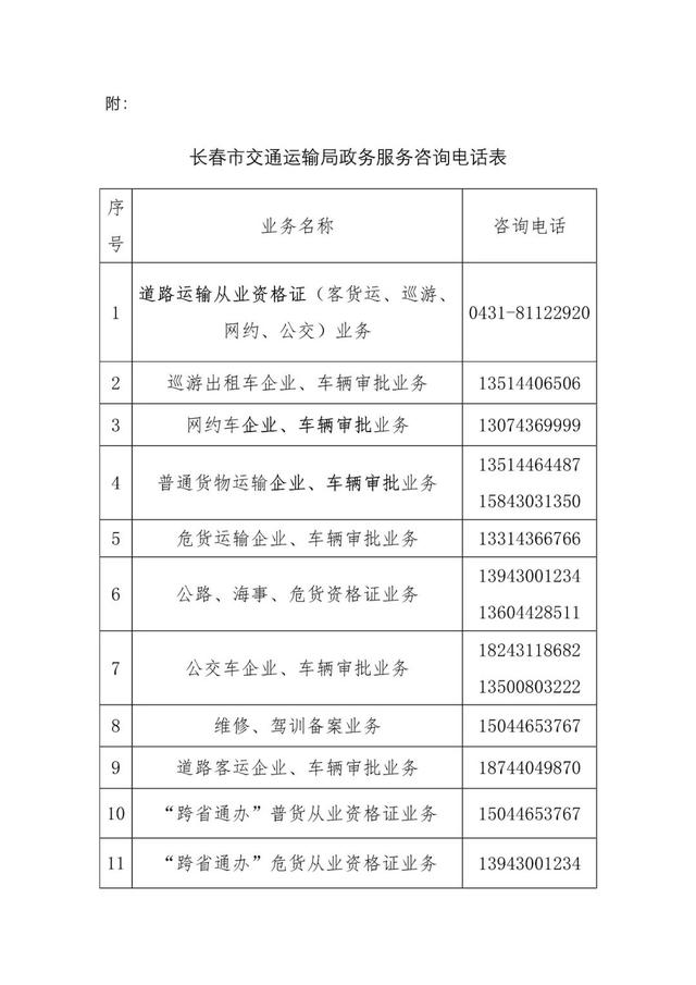 长春市交通运输局最新通告！事关业务办理