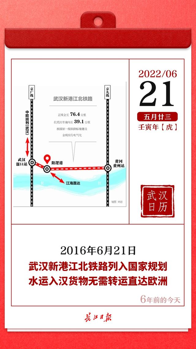 6年前的今天，武汉新港江北铁路列入国家规划 水运入汉货物无需转运直达欧洲｜武汉日历