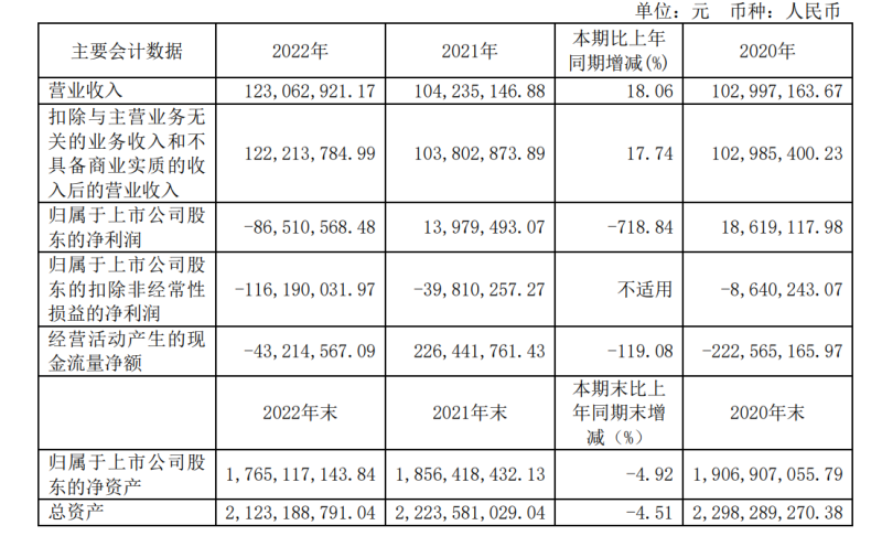 中国高科2022年度亏损8651.06万元，同比由盈转亏