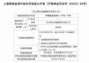 长江联合(违规提供政府性融资等，长江联合金融租赁被罚255万)