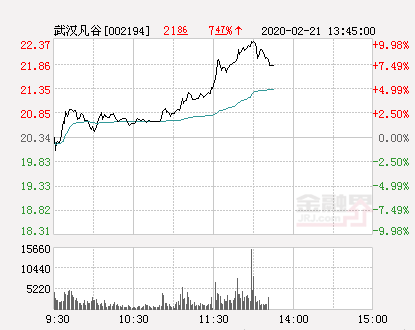 快讯：武汉凡谷涨停 报于22.37元