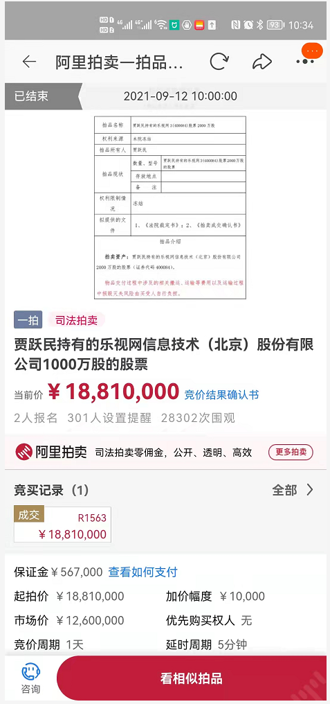 8295万元！贾跃亭兄弟所持乐视网股票被拍下