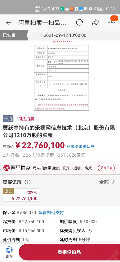 8295万元！贾跃亭兄弟所持乐视网股票被拍下