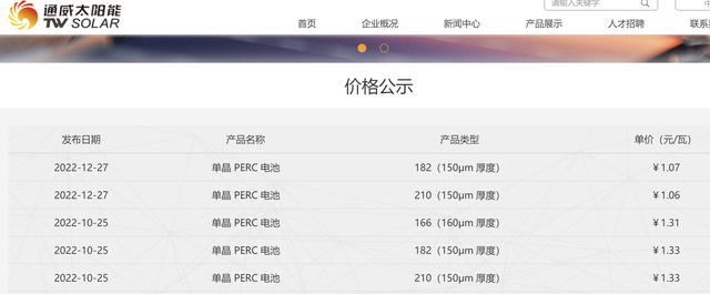 通威最新电池片报价下调