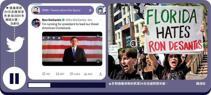 德桑蒂斯推特宣布参选出师不利 仅剩30万用户在线收听