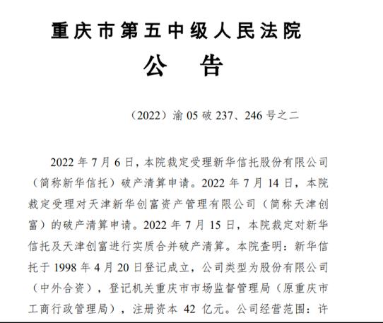 22年首家！新华信托宣告破产，对行业有何警示作用？