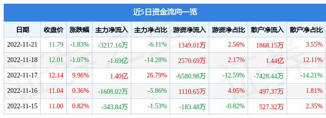 翠微股份（603123）11月21日主力资金净卖出3217.16万元