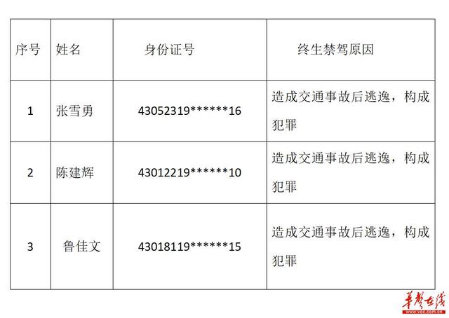 造成交通事故后逃逸 长沙3人被终生禁驾