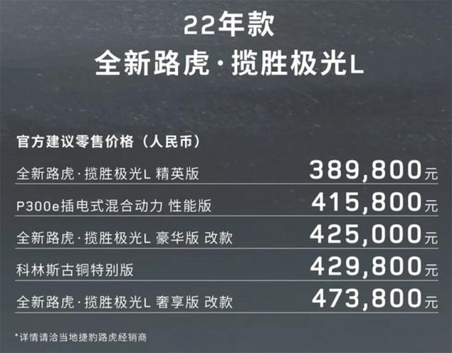 新款路虎揽胜极光L上市 售价38.98-47.38万元/配置调整