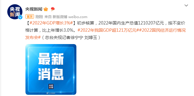 国家统计局：2022年全年国内生产总值比上年增长3.0%