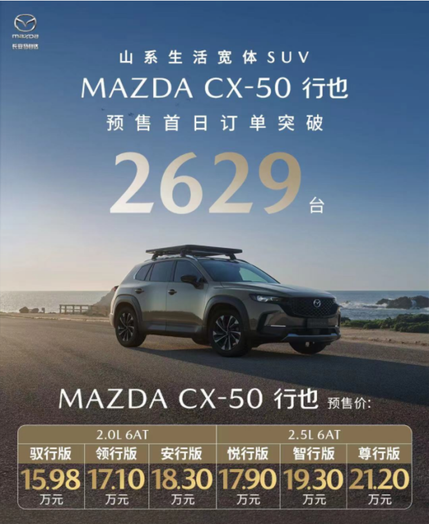 入门仅需15.98万，马自达CX-50加长加宽不加价