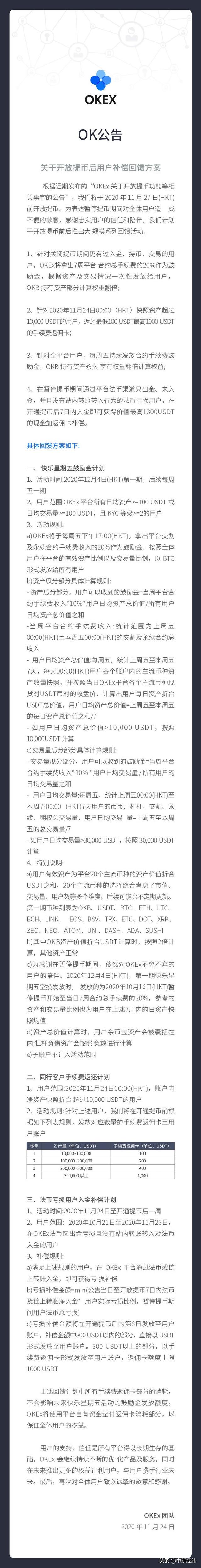 OKEx将开放提币推补偿方案 网友吐槽：太复杂了