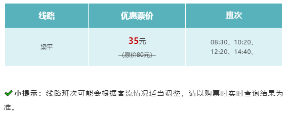 重庆北站南广场汽车站到梁平的车票打折了 只需35元